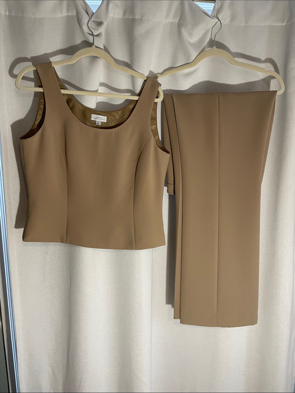 Tahari Women's Tan Three-Piece Suit: Blazer, Shell & Trousers - Picture 3 of 7